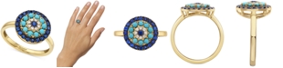 EFFY Collection EFFY&reg; Sapphire (1/2 ct. t.w.), Turqouise & Diamond (1/20 ct. t.w.) Statement Ring in 14k Gold